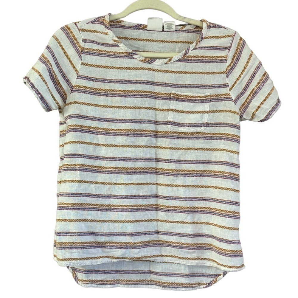 C&C California Cotton Linen Blend Stripe Crew Neck Short Sleeve Blouse Women’s S